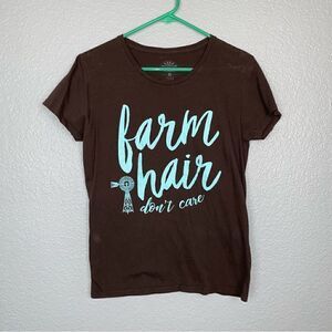 Lost Creek Outfitters Womens Cotton Farm Hair Don't Care T-Shirt Brown Medium